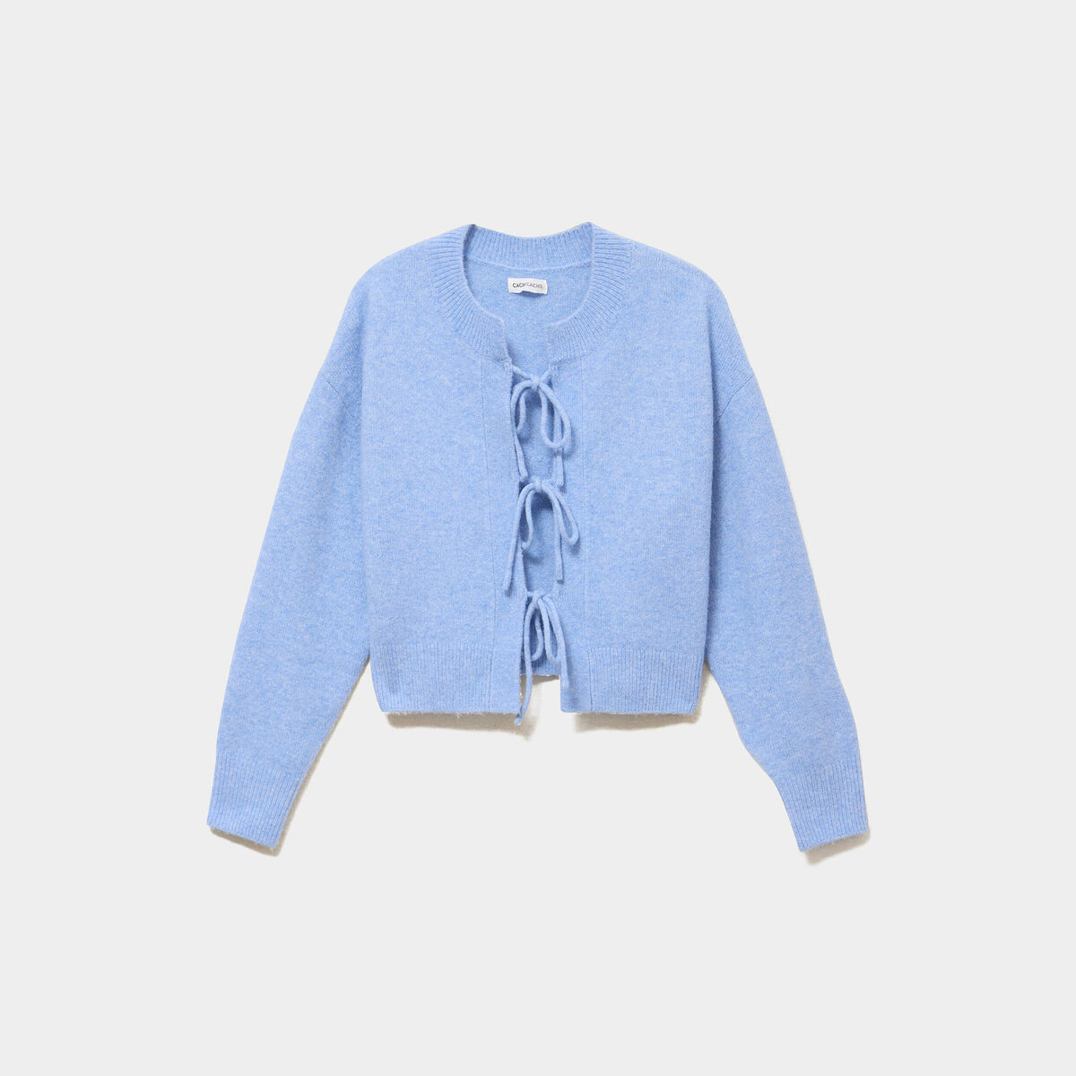 Gilet court nou&eacute; bleu ciel femme