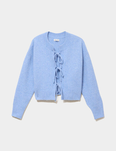 Gilet court nou&eacute; bleu ciel femme