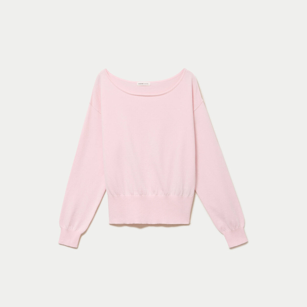 Pull ample manches longues fin rose clair femme