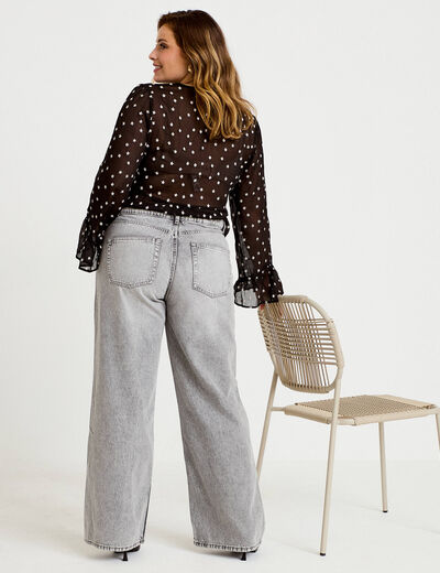Jeans wide leg taille haute denim gris femme
