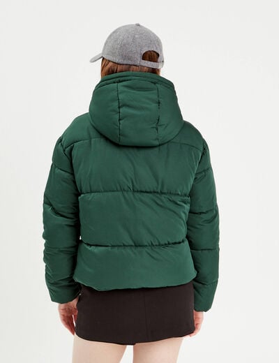 Doudoune droite zippée vert foncé femme