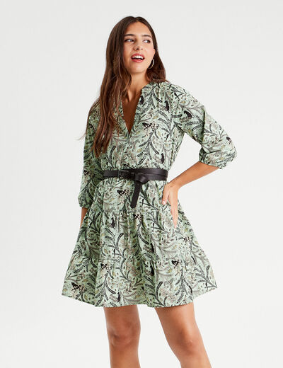 Robe évasée manches 3/4 bleu femme
