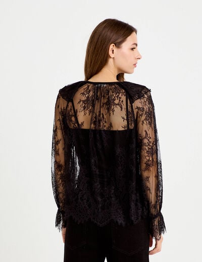 Blouse manches longues en dentelle noir femme