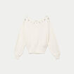 Pull col bateau manches longues ecru femme