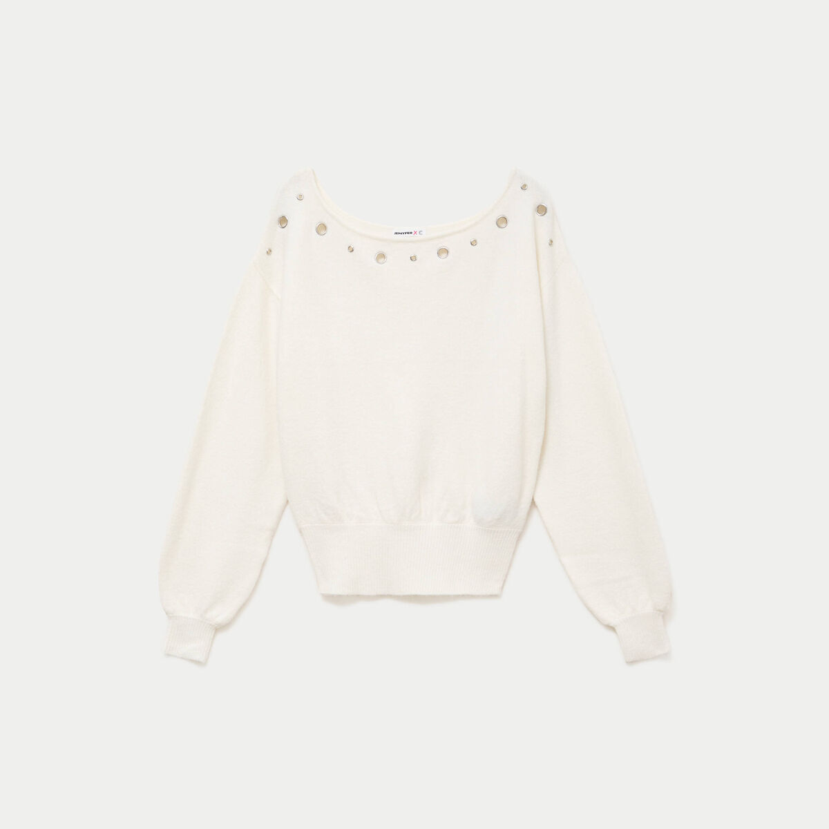 Pull col bateau manches longues ecru femme