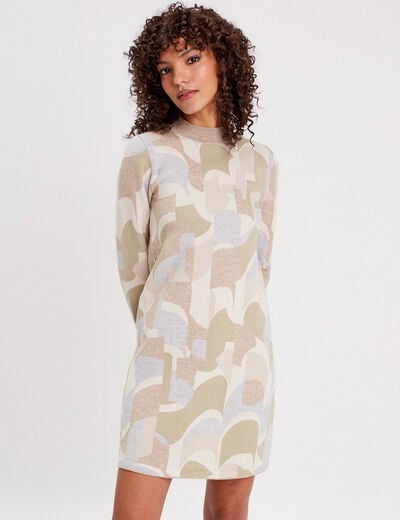 Robe pull droite col montant beige femme