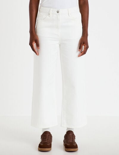 Jean wide leg cropped taille haute ecru femme