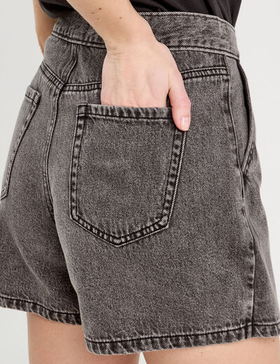Jupe-short droite en jean denim noir femme