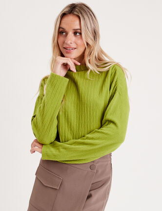 T-shirt reliéfé col bateau vert anis femme
