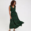 Robe longue évasée col v sans manches vert fluo femme