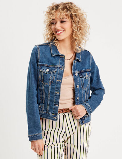 Veste droite en jean denim stone femme