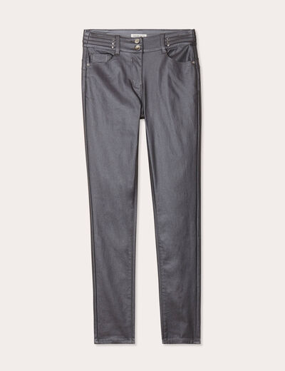 Pantalon skinny enduit gris foncé femme