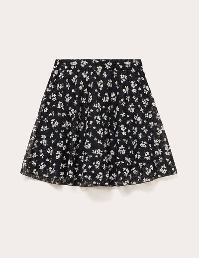 Jupe courte évasée en voile doublée noir femme