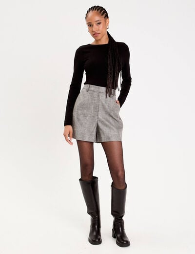 Short regular taille standard tweed noir femme