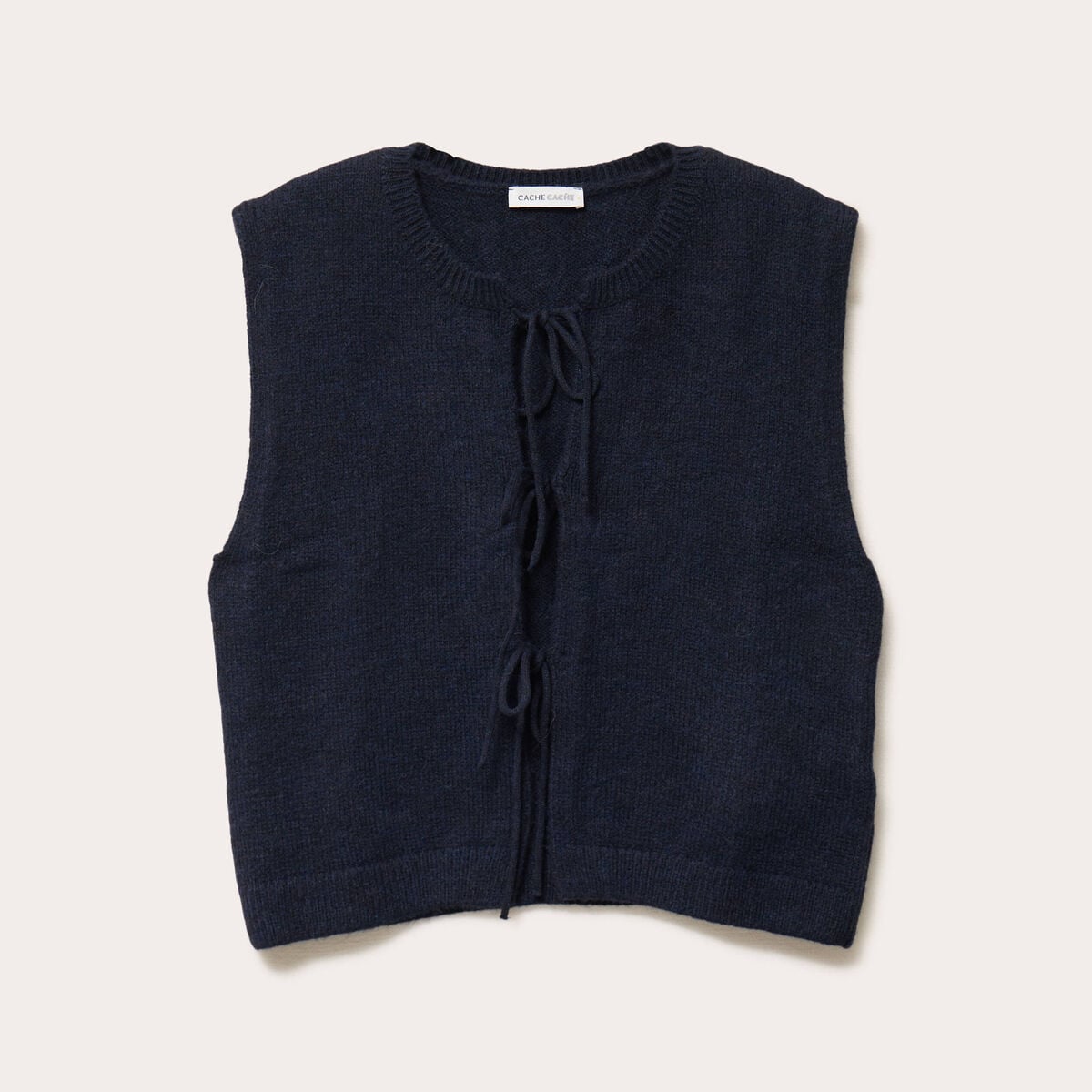 Gilet sans manches nou&eacute; bleu marine femme