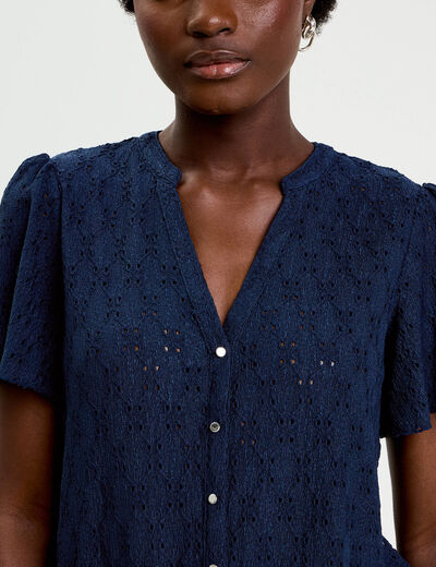 T-shirt manches courtes bleu fonc&eacute; femme