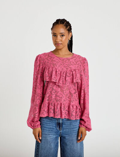 Blouse en dentelle manches longues vieux rose femme