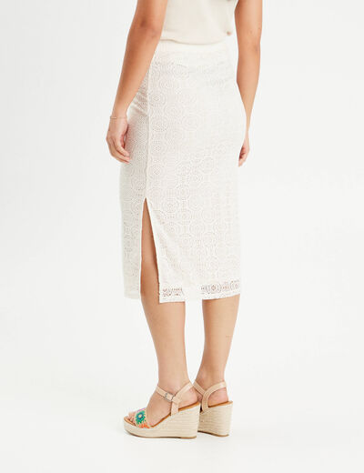 Jupe midi droite crochet ecru femme