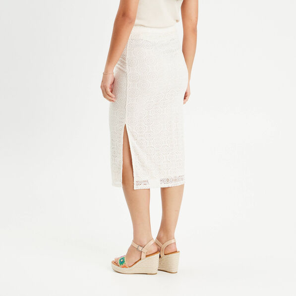 Jupe midi droite crochet ecru femme