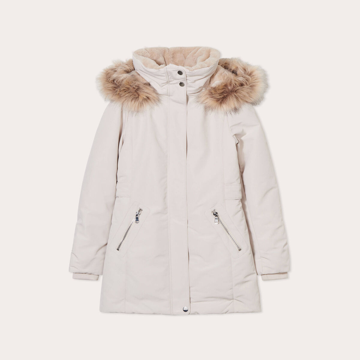 Parka droite avec capuche ecru femme