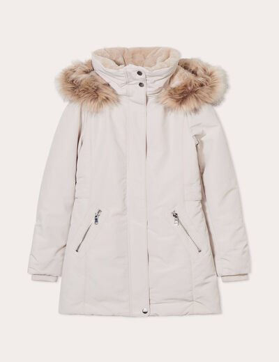 Parka droite avec capuche ecru femme