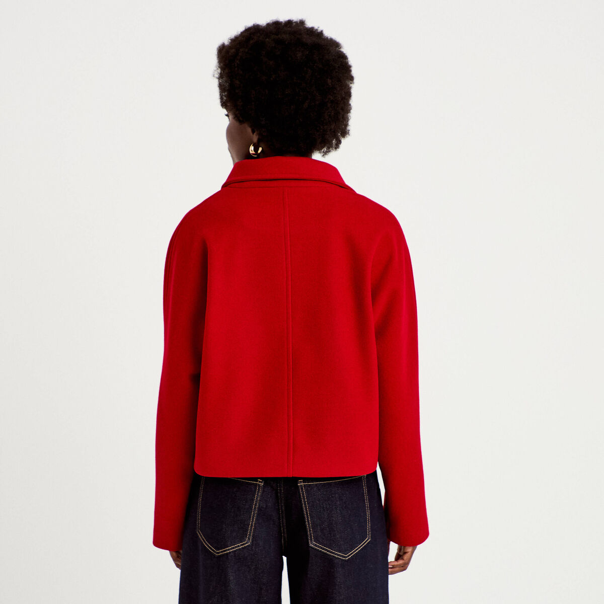 Veste chin&eacute;e col montant manches longues rouge femme
