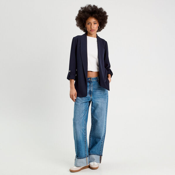 veste blazer manches 34 bleu marine femme Veste blazer manches 3/4 bleu marine femme