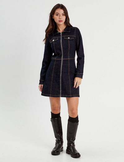 Robe droite zippée en jean denim brut femme
