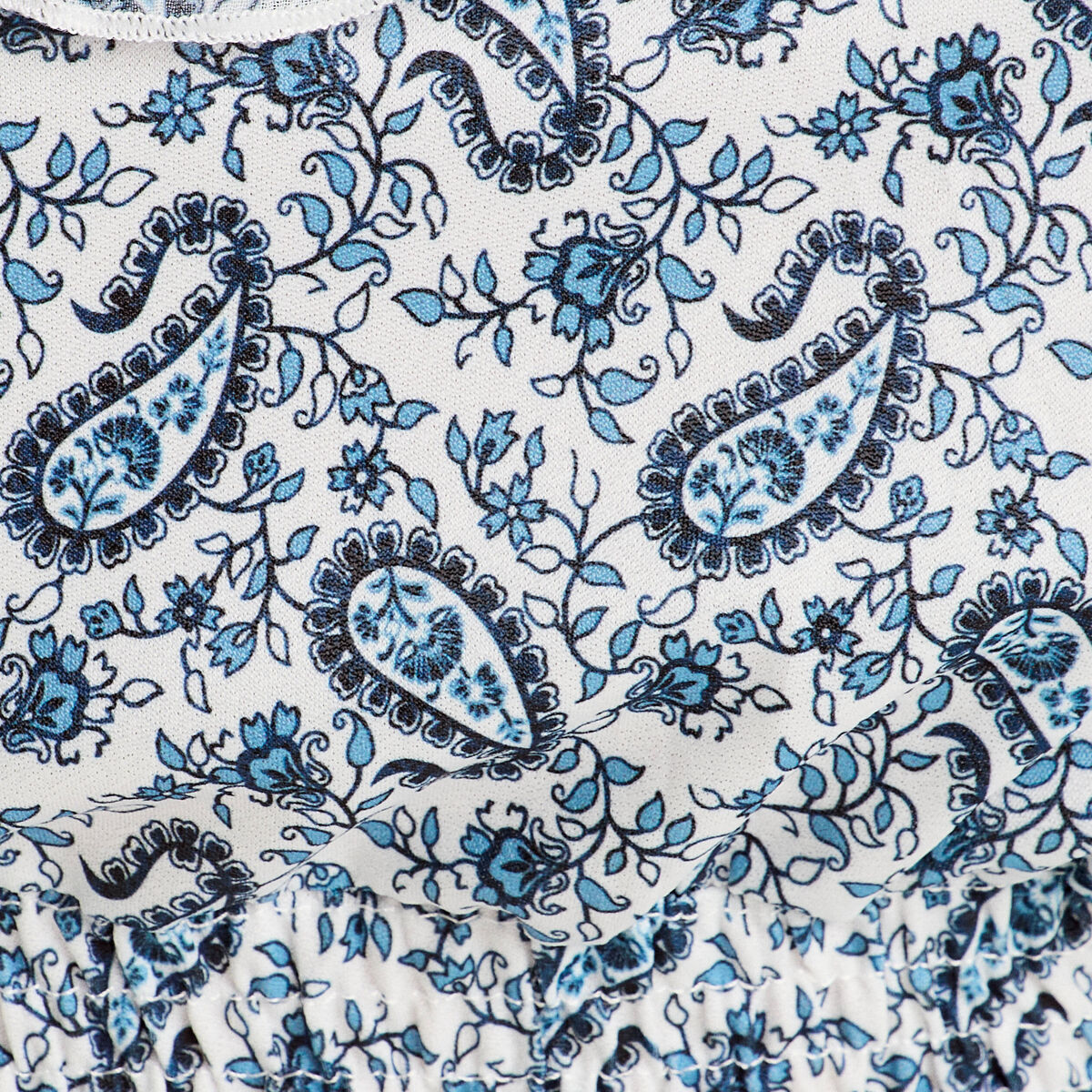 Blouse cropped volants bleu femme