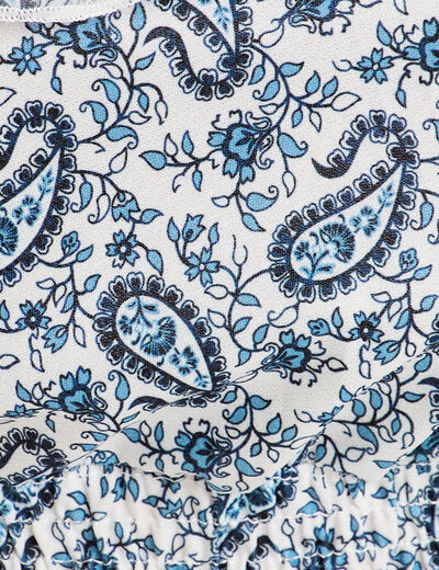 Blouse cropped volants bleu femme
