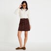 Jupe trap&egrave;ze courte aspect daim marron fonc&eacute; femme