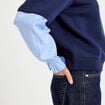 Sweat bi-mati&egrave;re manches longues bleu marine femme