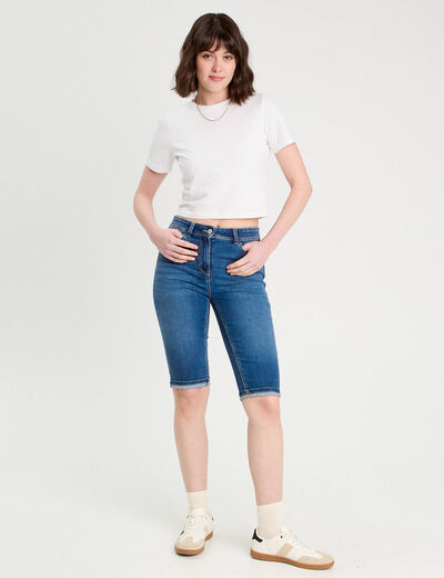 Bermuda skinny en jean denim stone femme