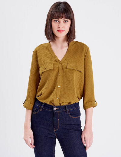 Chemise manches 3/4 vert olive femme