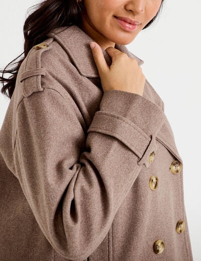 Trench court boutonn&eacute; taupe femme