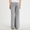 Jean wide leg broderie taille haute denim gris femme