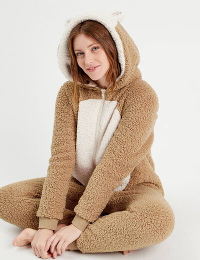 Combinaison pyjama capuche sable femme