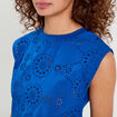 T-shirt sans manches brodé bleu electrique femme