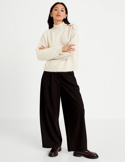 Pull col montant manches longues ivoire femme