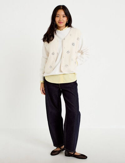 Gilet sans manches effet polaire col v ecru femme