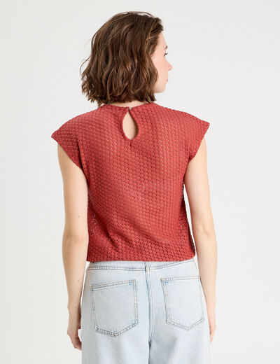 Débardeur ajouré vieux rose femme