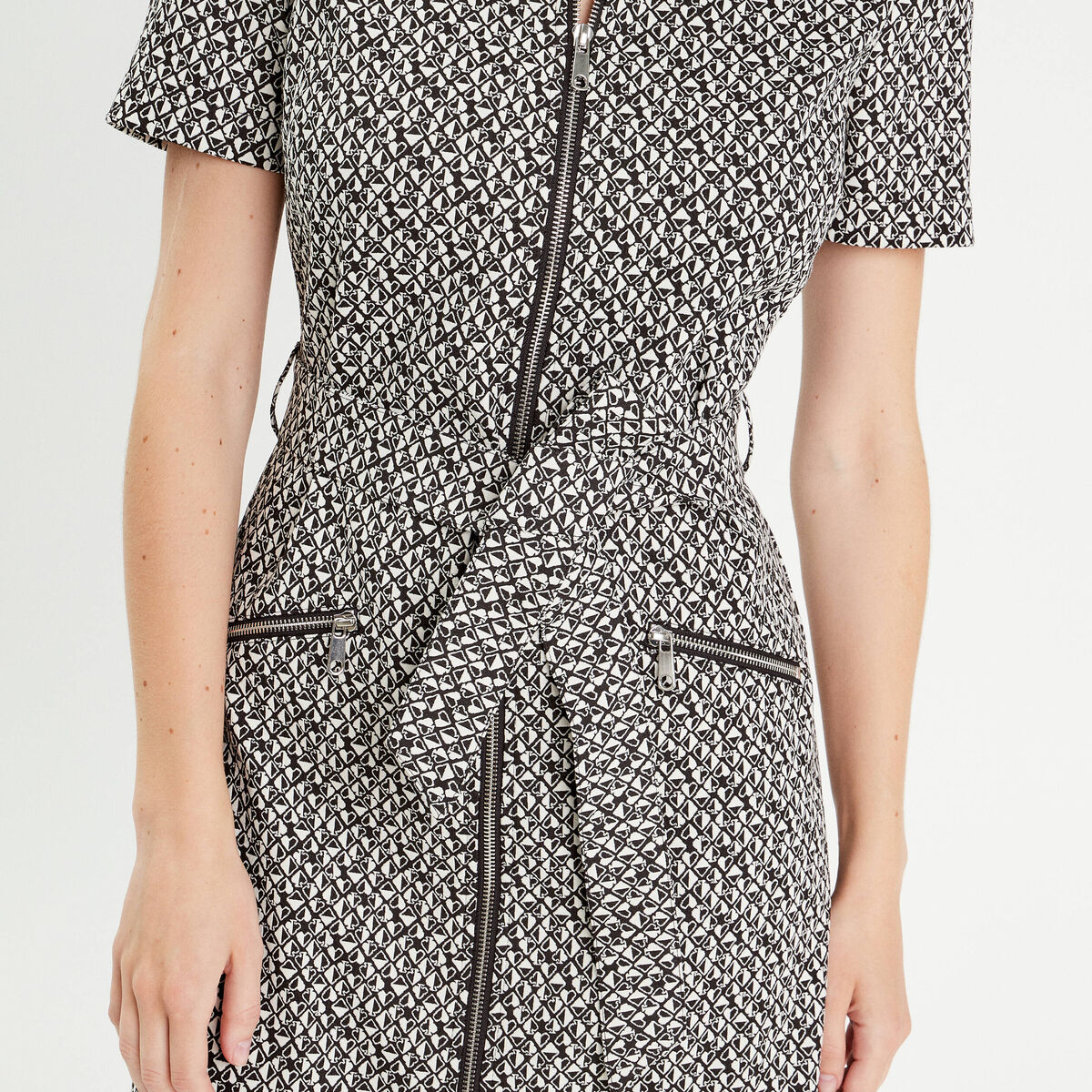 Robe droite zippée ceinturée noir femme