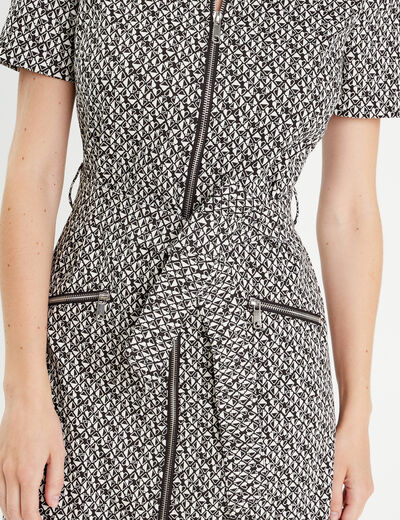 Robe droite zippée ceinturée noir femme