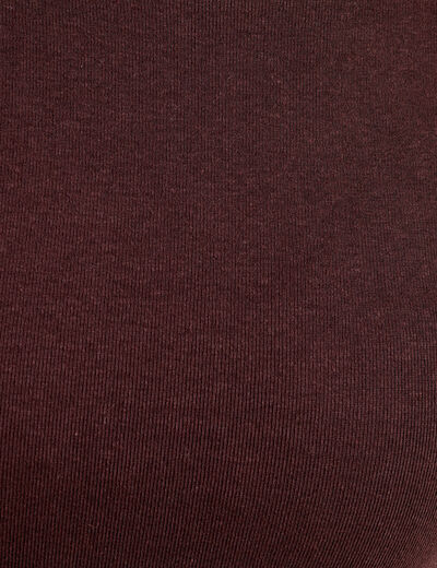 T-shirt cintr&eacute; col rond manches longues marron fonc&eacute; femme