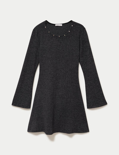 Robe ajust&eacute;e courte manches longues gris femme