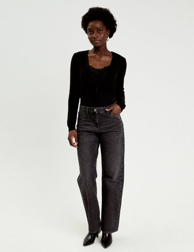 Pull cropped avec noeud noir femme