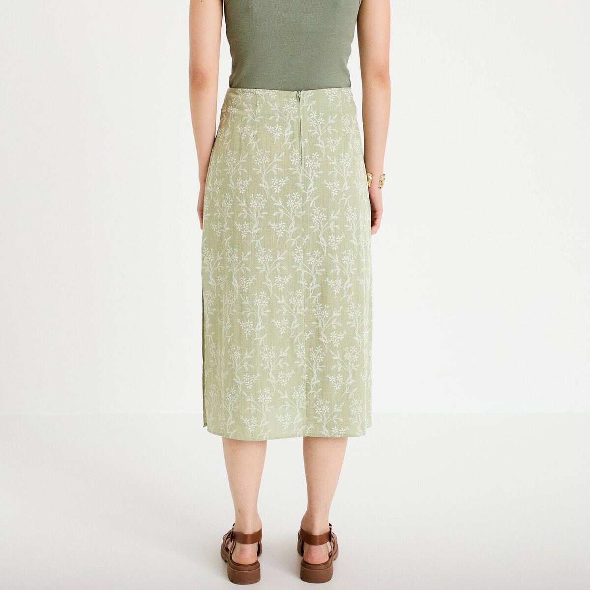 Jupe &eacute;vas&eacute;e longueur 3/4 vert femme