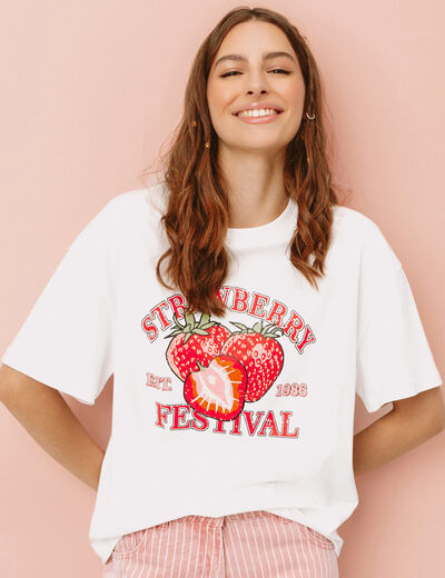 T-shirt manches courtes ecru femme