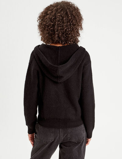 Gilet manches longues capuche noir femme