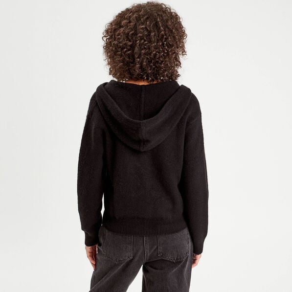 gilet manches longues capuche noir femme Gilet manches longues capuche noir femme